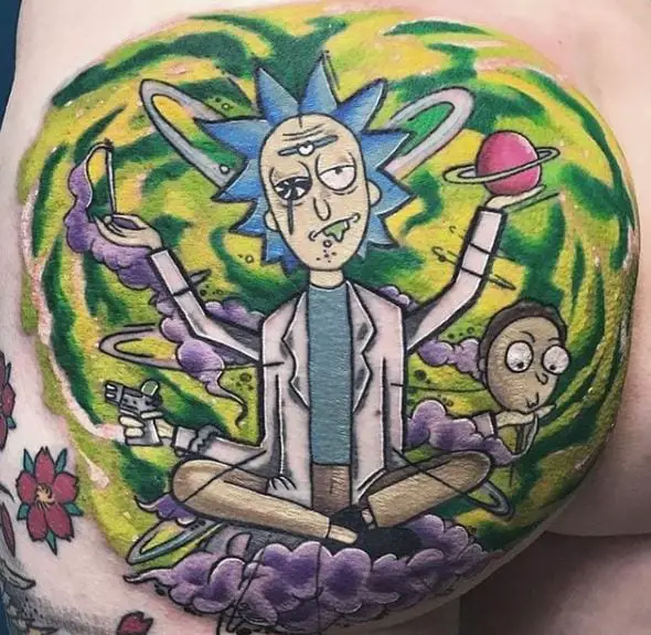 Colorful Rick and Morty Portal Butt Tattoo