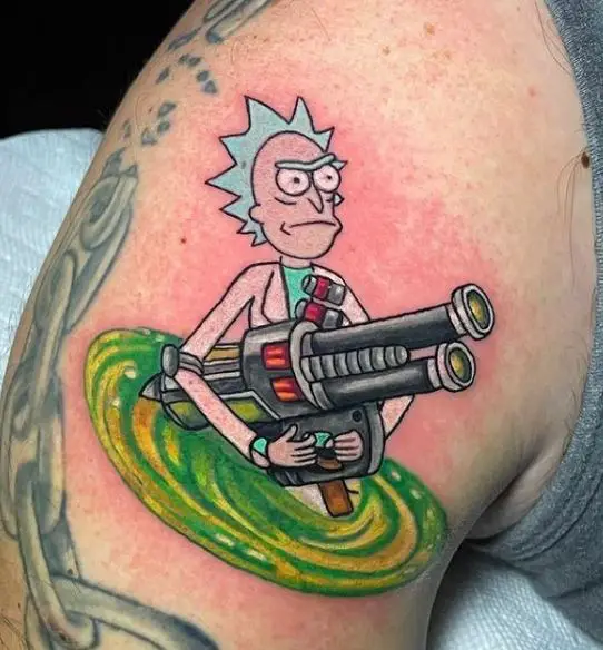 Rick Sanchez with Gun and Portal Arm Tattoo