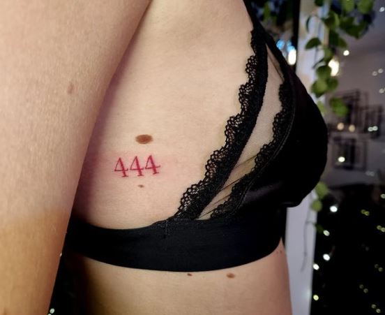 Red 444 Angel Number Ribs Tattoo