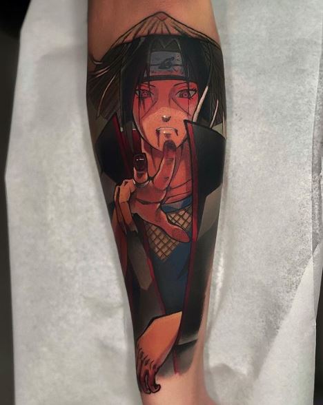 Colorful Realistic Itachi Uchiha Forearm Sleeve Tattoo