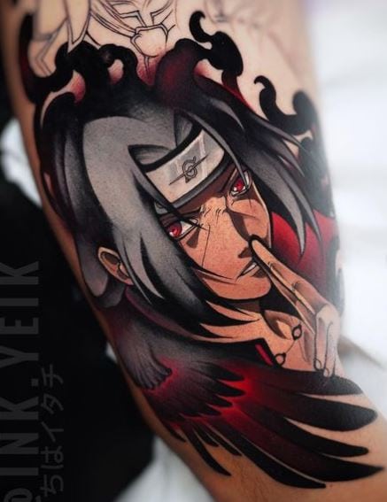 Colorful Realistic Itachi Uchiha Arm Tattoo