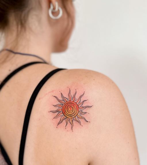 Colored Sun Shoulder Tattoo