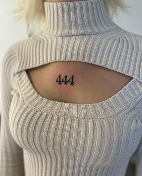 Black 444 Angel Number Chest Tattoo