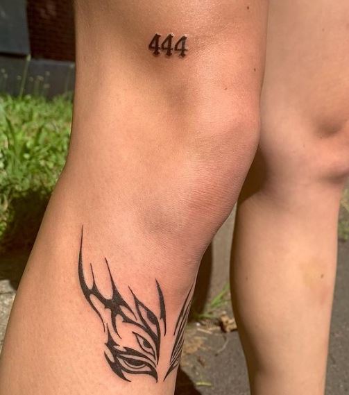 Minimalistic 444 Angel Number Knee Tattoo