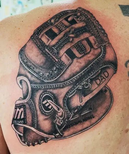 Shaded Memorial Baseball Glove Shoulder Tattoo