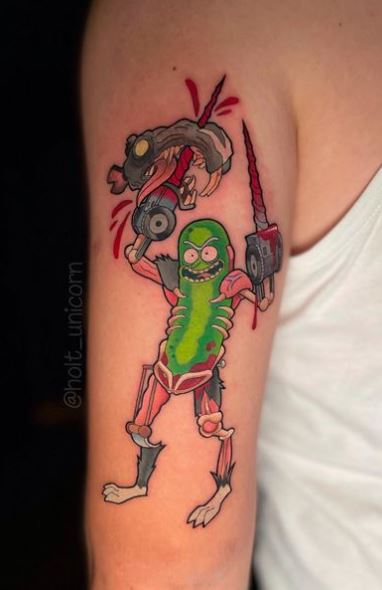 Pickle Rick Killing Monster Biceps Tattoo