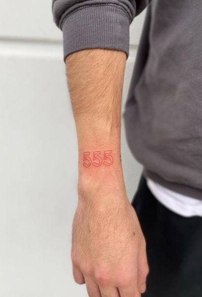 Red 555 Angel Number Wrist Tattoo