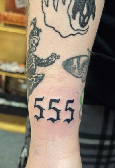 Black 555 Angel Number Forearm Tattoo