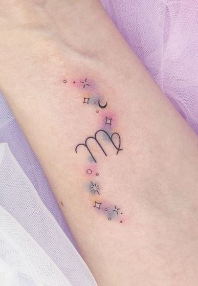 Stars and Virgo Zodiac Sign Forearm Tattoo