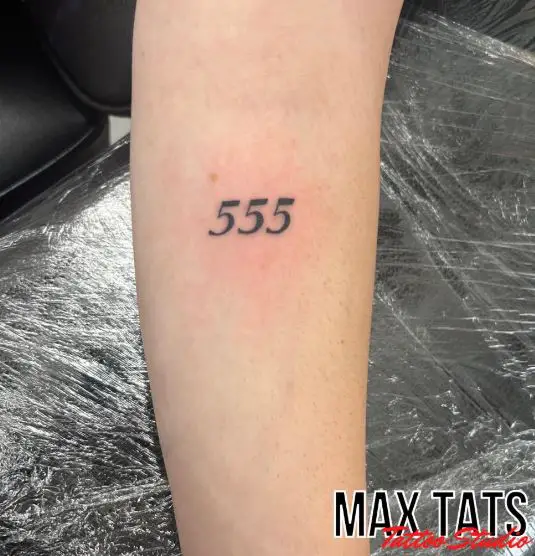 Black 555 Angel Number Forearm Tattoo