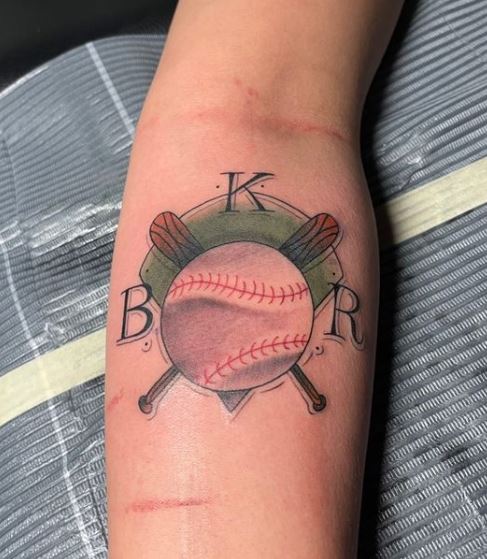 Baseball Equipment with Lettering Forearm Tattoo