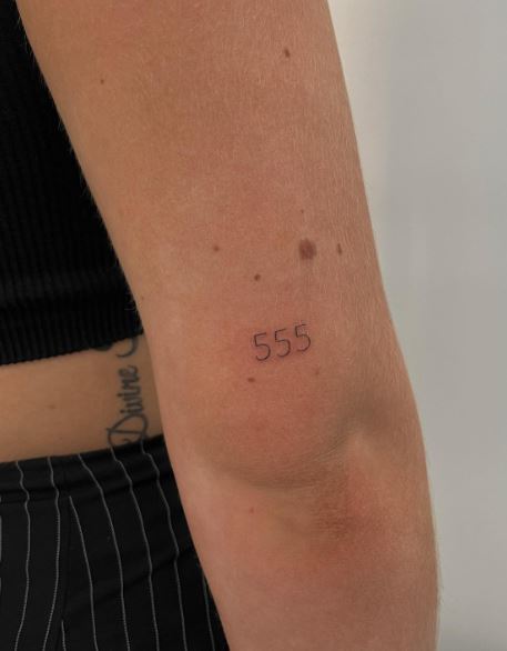 Minimalistic 555 Angel Number Elbow Tattoo