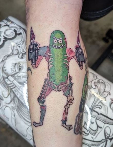 Angry Armed Pickle Rick Forearm Tattoo