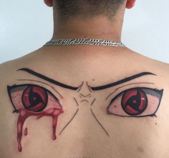 Itachi Sharingan with Eyebrows Back Tattoo