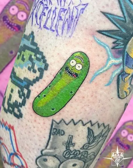 Colorful Minimalistic Pickle Rick Tattoo