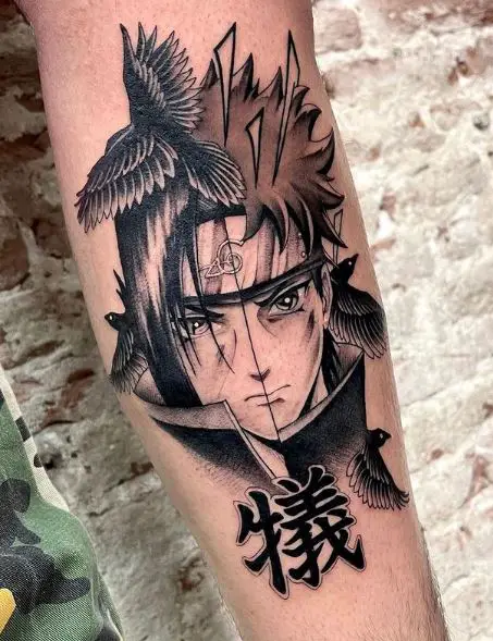 Crow and Itachi Arm Tattoo