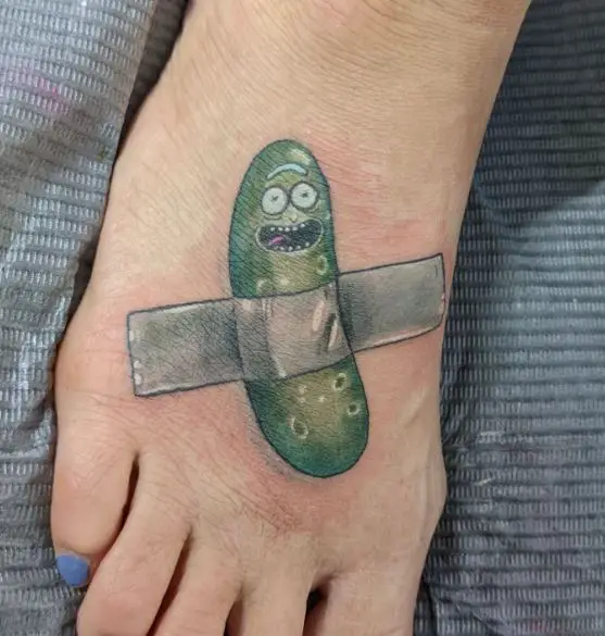 Patched Pickle Rick Foot Tattoo