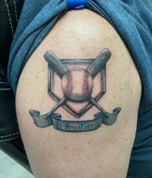 Baseball Equipment with Name Banner Arm Tattoo