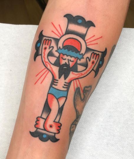 Traditional Crucifixion Forearm Tattoo