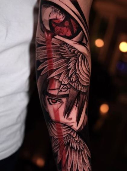 Crow and Itachi Arm Sleeve Tattoo