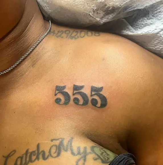 Bold 555 Angel Number Shoulder Tattoo