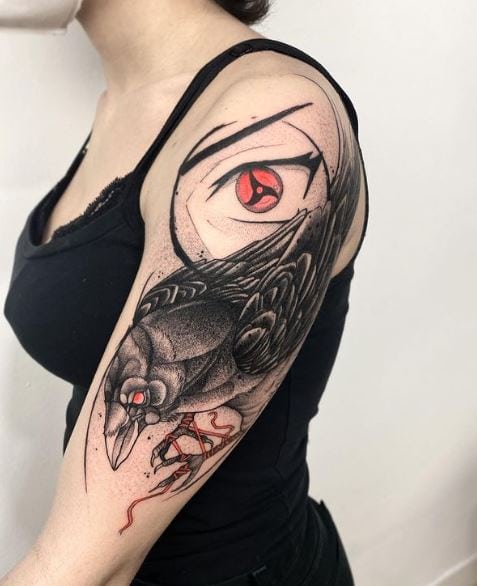 Itachi Crow with Red Eye Arm Tattoo