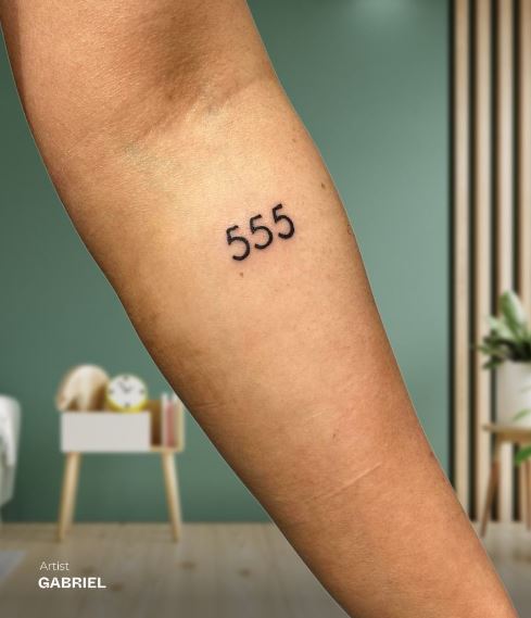 Black 555 Angel Number Forearm Tattoo