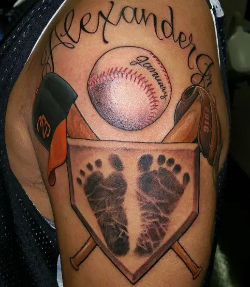 Baseball Equipment with Name and Cap Arm Tattoo