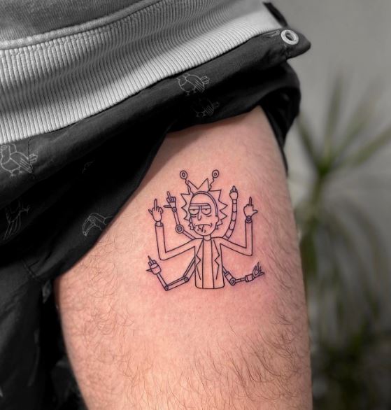 Rick Giving Middle Fingers Thigh Tattoo