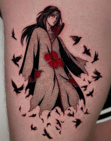 Crows and Itachi Thigh Tattoo