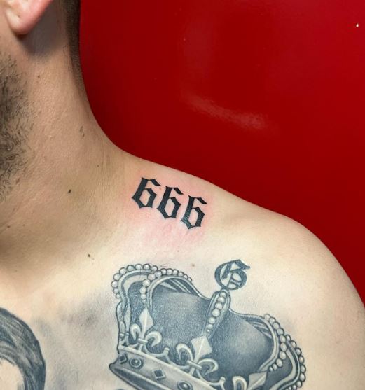 Black 666 Angel Number Shoulder Tattoo