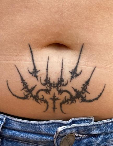 Black Ornamental Gothic Tribal Belly Tattoo
