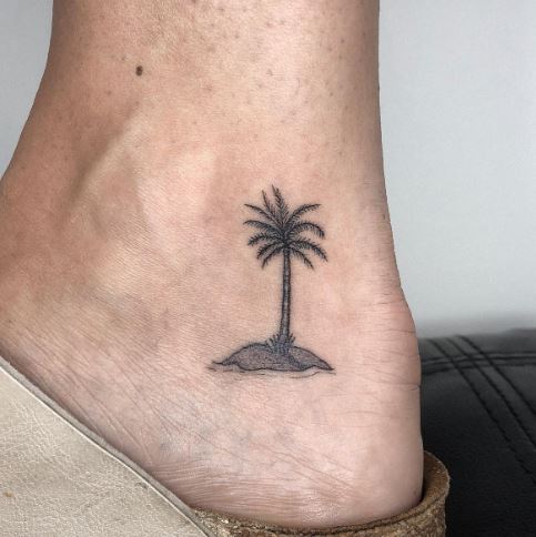 Minimalistic Palm Tree with Island Heel Tattoo