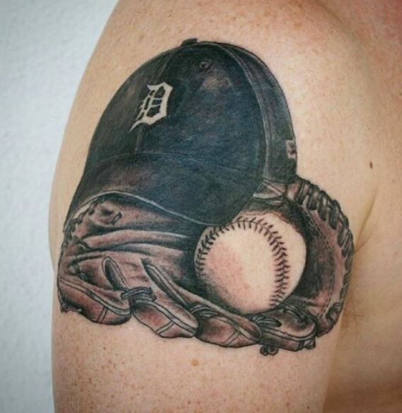 Baseball Equipment with Cap Arm Tattoo