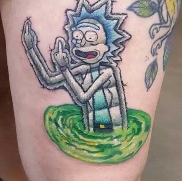 Rick Giving Middle Fingers Thigh Patch Tattoo