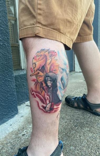 Colorful Itachi Susanoo Leg Tattoo