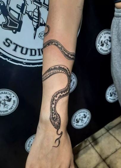 Black and Grey Snake Forearm Half Sleeve Tattoo