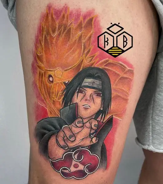 Colorful Itachi Susanoo Thigh Tattoo