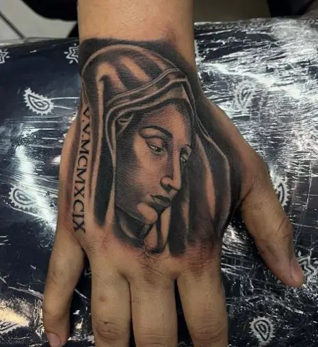 Roman Numbers and Virgin Mary Hand Tattoo