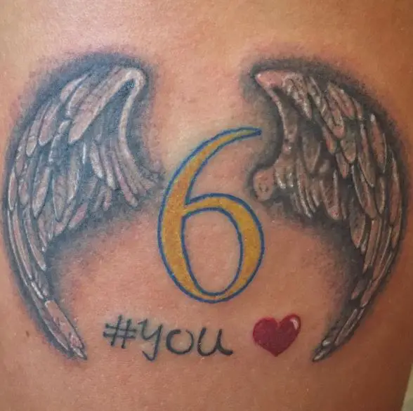 666 Angel Number with Wings and Lettering Tattoo