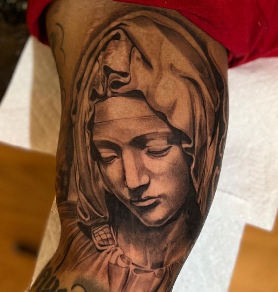 Virgin Mary Inner Biceps Tattoo