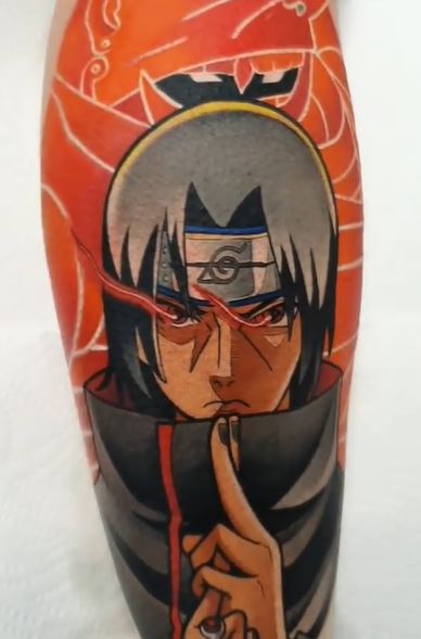 Colorful Itachi Susanoo Leg Sleeve Tattoo