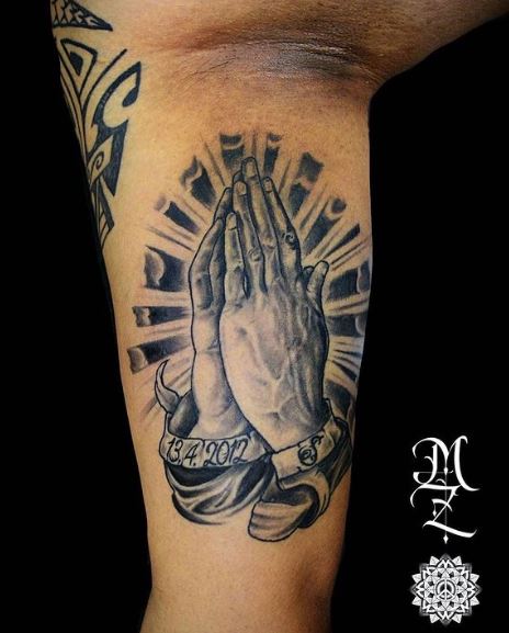 Praying Hands Inner Biceps Tattoo