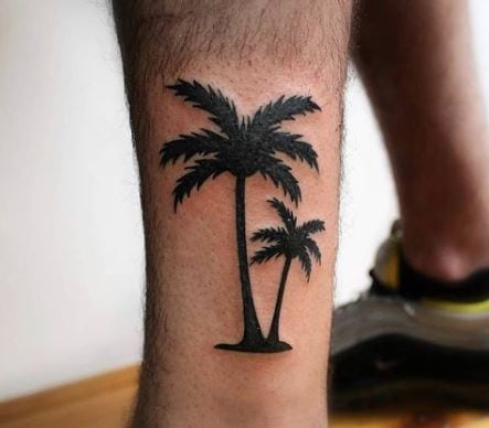 Black Two Palm Trees with Island Leg Tattoo