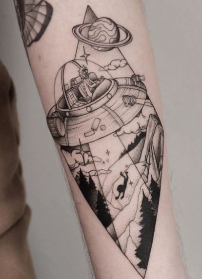 UFO and Rick and Morty Arm Tattoo