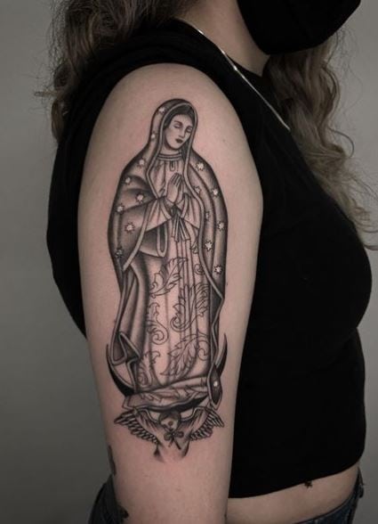 Shaded Virgin Mary Arm Tattoo