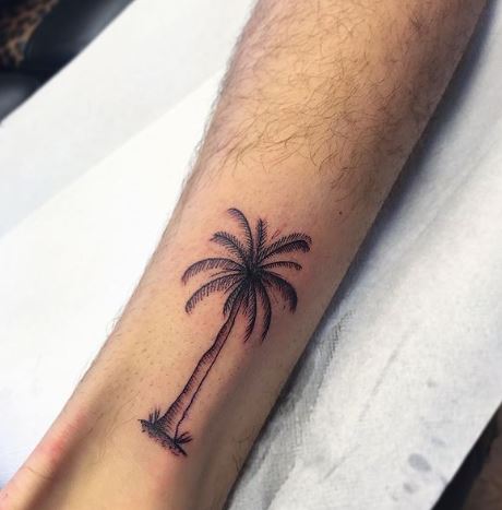 Colored Palm Tree with Island Ankle Tattoo