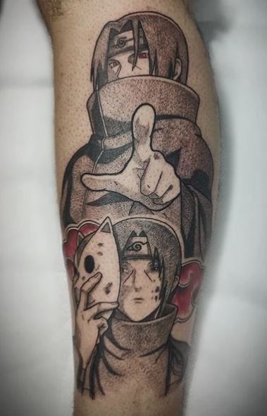 Grey Shaded Itachi with Anbu Mask Forearm Tattoo