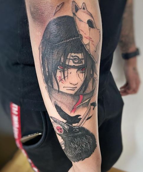 Crow and Itachi with Anbu Mask Forearm Tattoo