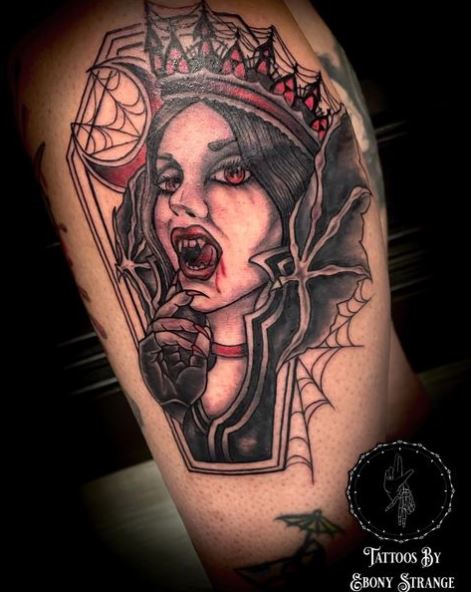 Red Crescent and Gothic Vampire Queen Tattoo
